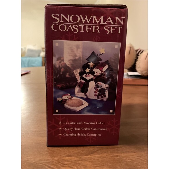 Holiday Classics Collection Snowman 6 Coasters Holder Wood Cottage Core - Picture 14 of 16
